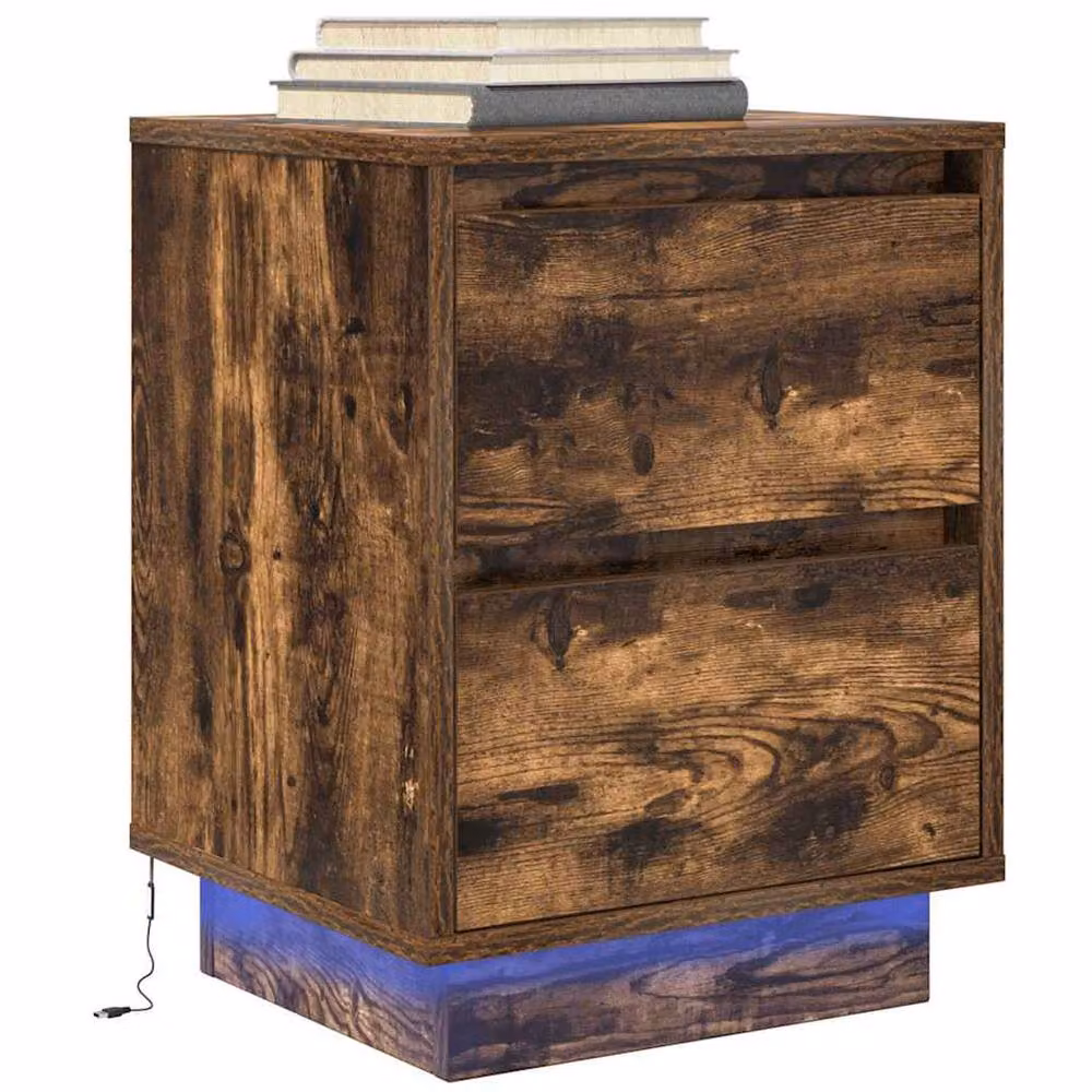 Berkfield Home Bedside Cabinet with Integrated LED Lights in Smoked Oak, W/D/H: 38 x 34 x 50 cm – 2