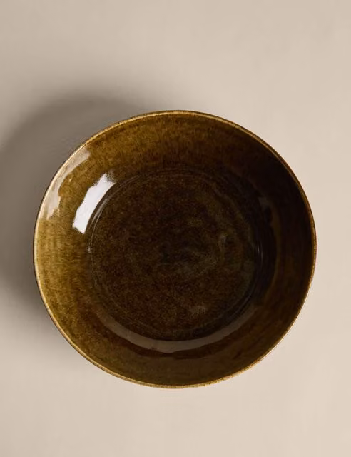 M&S Stoneware Reactive Glaze Pasta Bowl in Khaki Green and Brown