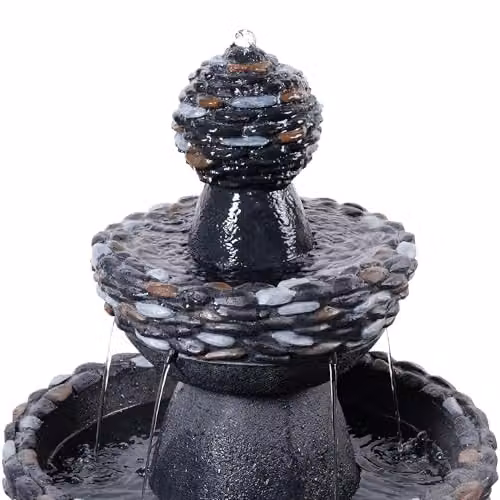 Teamson Home 3-Tier Pedestal Outdoor Water Feature Cascade Fountain in Grey Stone Finish – 5