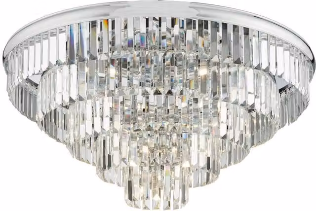 Där Lighting Eulalia 12 Light Flush Ceiling Rose Crystal Light in Polished Chrome and Silver