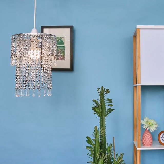 MiniSun Set of 2 Modern Chrome Jewel Bead Effect Pendant Ceiling Light Shades in Silver – 3