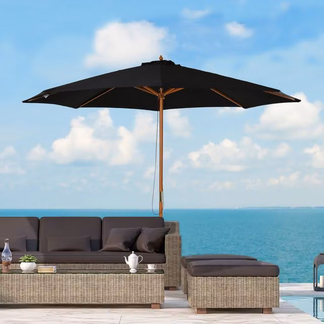 Outsunny 3m Fir Wood Garden Parasol in Black