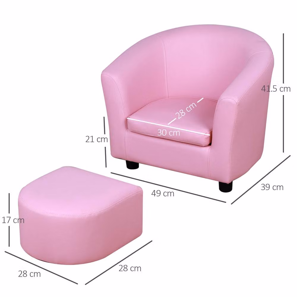 STILVORA Children's Armchair with Footstool in Pink – 2