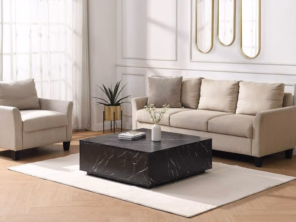Vente-unique Antrim Coffee Table with 2 Drawers in Black Marble Effect MDF, W/D/H: 90 x 35 x 75 cm – 5