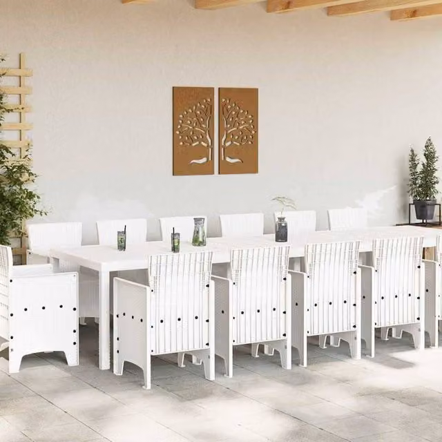 Berkfield Home 15 Piece White Poly Rattan Garden Dining Set