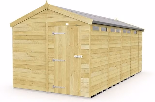 Buttercup Farm Apex Security Wood Shed with Single Door in Brown, W: 231 cm, D: 503 cm, H: 217 cm – 1