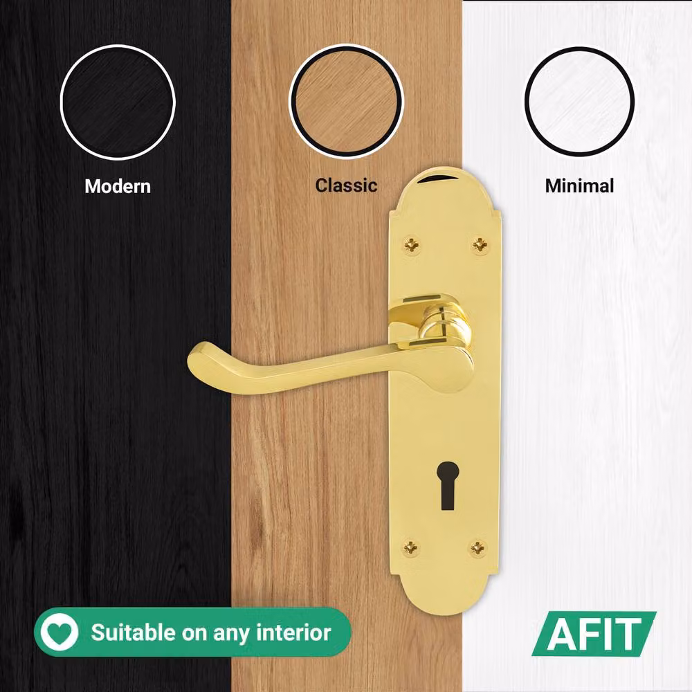 AFIT Polished Brass Door Handle and Lock Set with Gold Hinges, 1 Pair – 4
