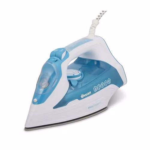 Swan 2500W Steam Iron with Ceramic Non-Stick Soleplate and Anti-Calc Function in White and Blue