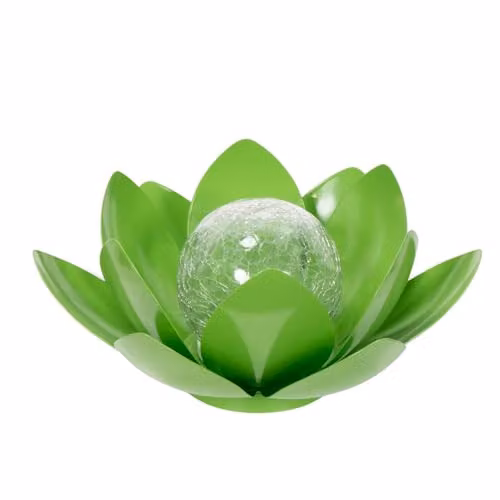 ValueLights Solar Powered Outdoor Lotus Flower Garden Light, Green Metal – 1
