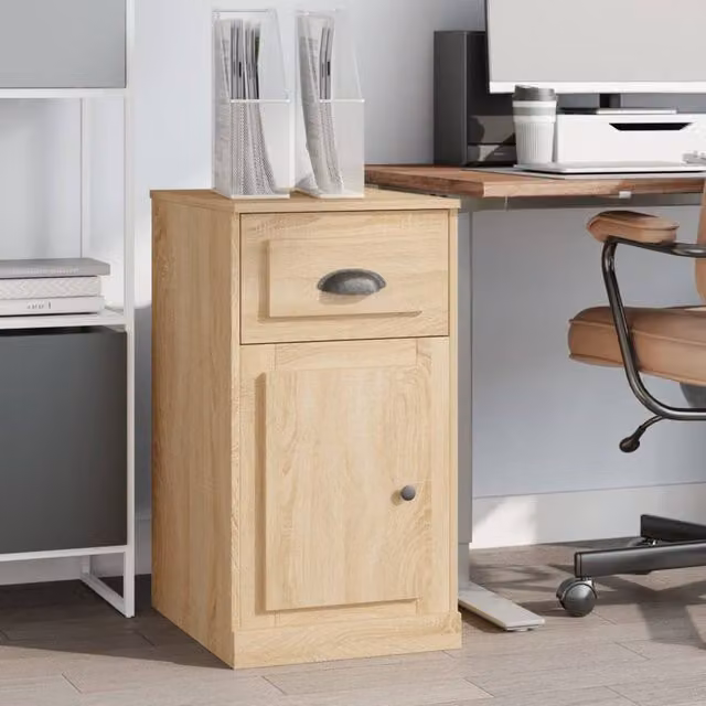 Berkfield Home Side Cabinet with Drawer in Sonoma Oak and Light Tan, W: 40 cm, D: 50 cm, H: 75 cm
