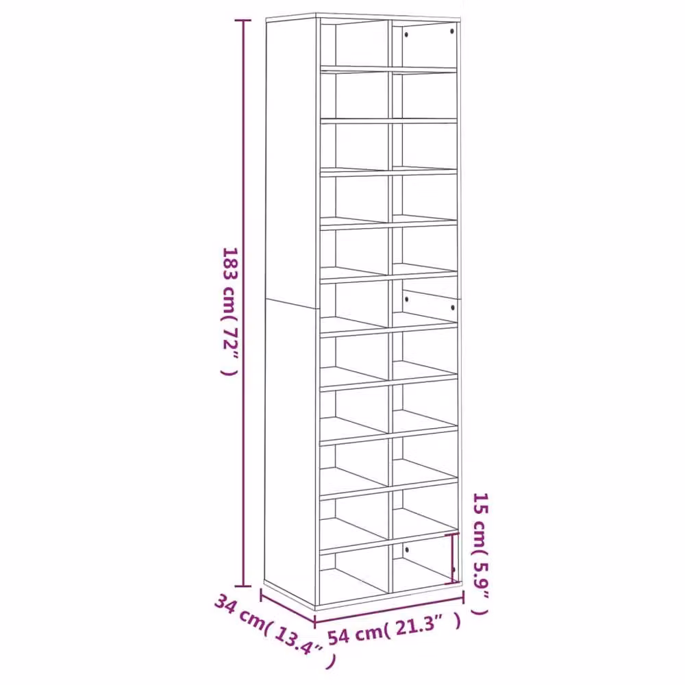 Berkfield Home Shoe Cabinet in Concrete Grey, W: 54 cm, D: 34 cm, H: 183 cm – 3