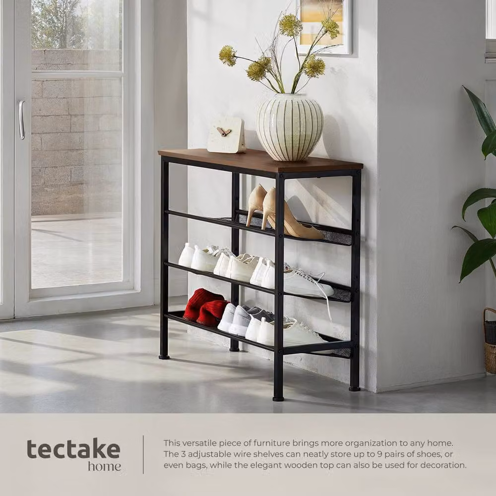 tectake 4-Tier Shoe Rack with Adjustable Shelves and Black Metal Frame in Brown and Black, W/D/H: 75.5 x 30.5 x 69.5 cm – 10