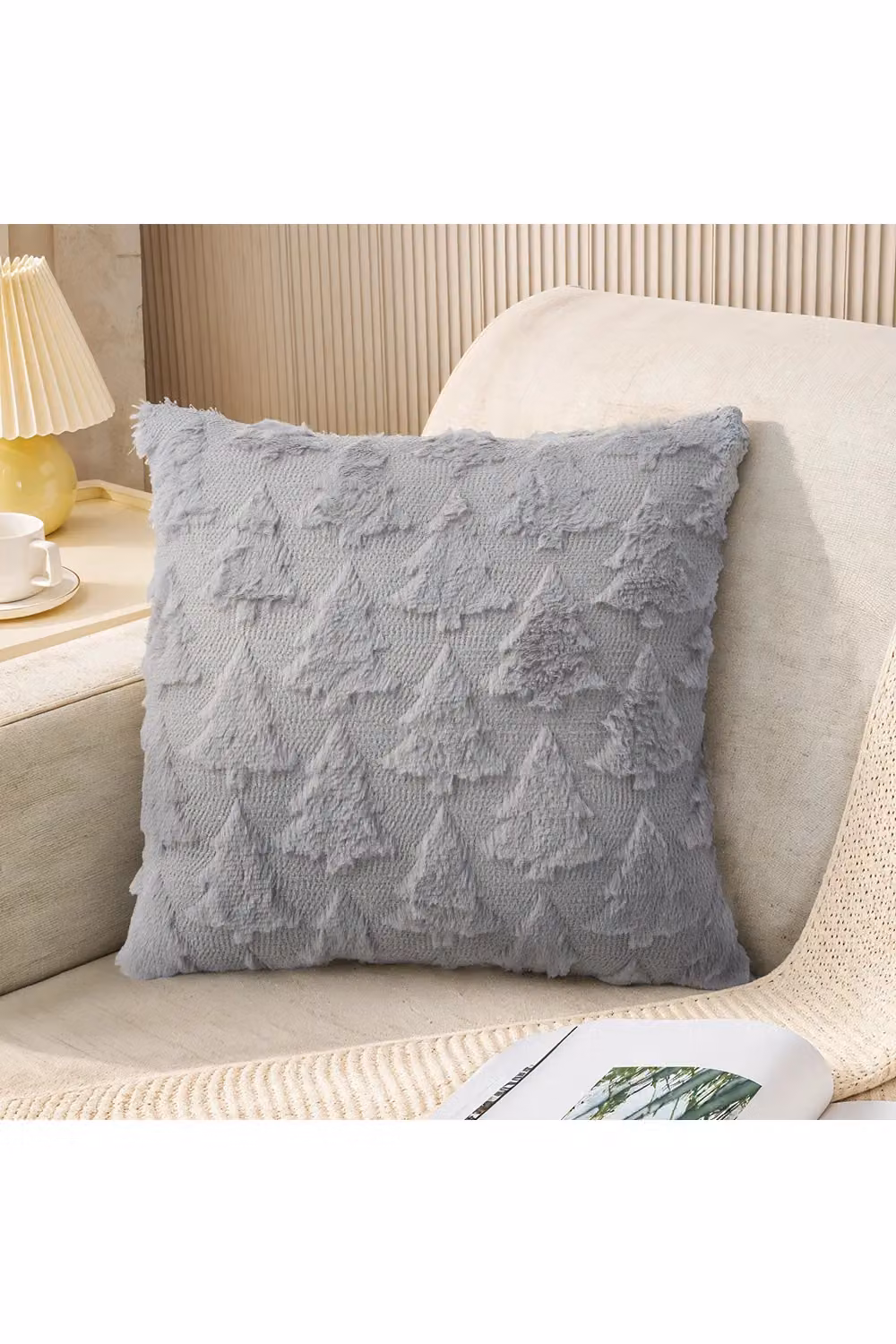 Living and Home Grey Plush Square Throw Pillow Cushion Cover – 3