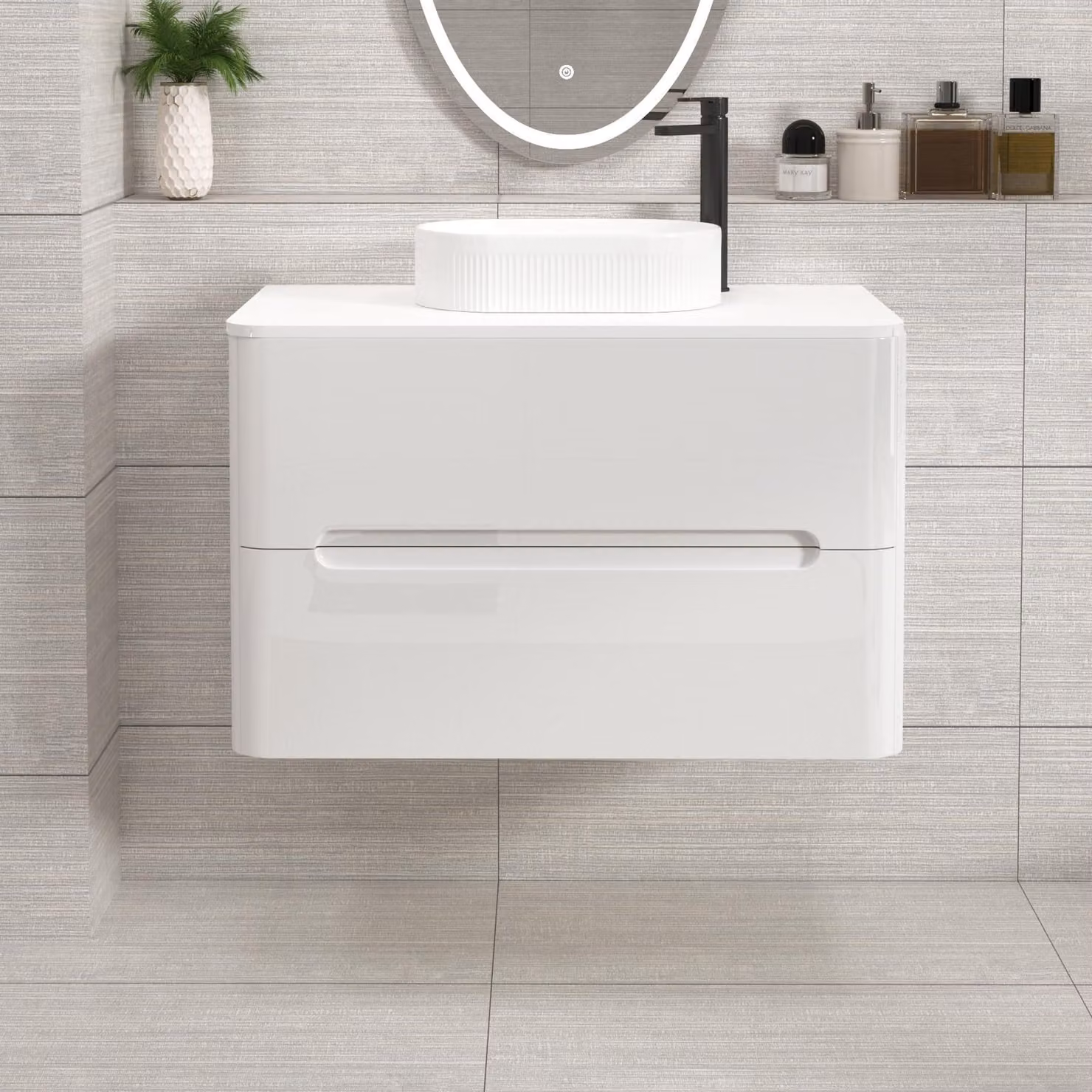 Royal Bathrooms Venice 800mm Wall Hung Gloss White Vanity Unit with 2 Drawers and Lyon Basin
