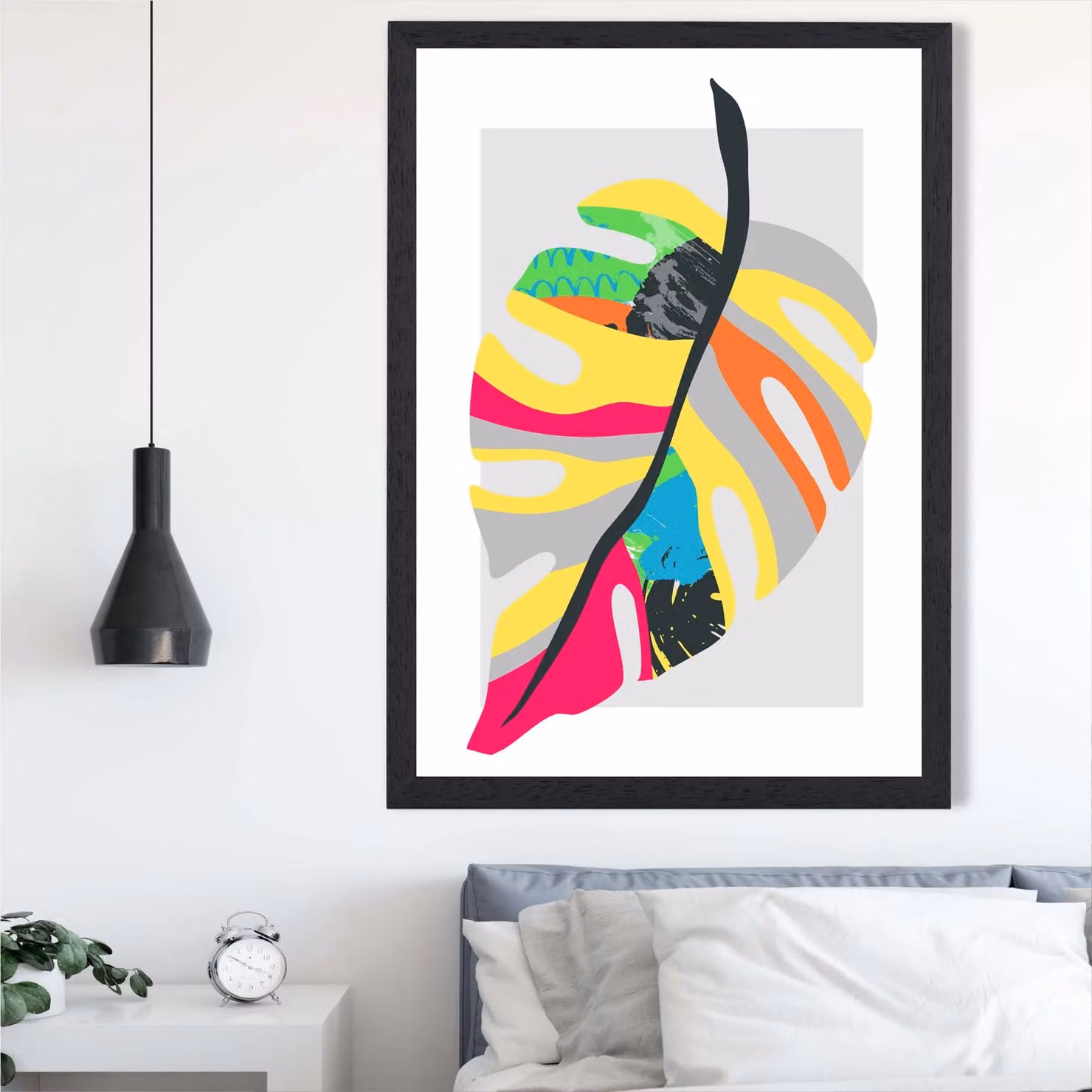 ARTZE Tropical Monstera Blue and Green Abstract Minimalist Framed Print with Black Frame – 2