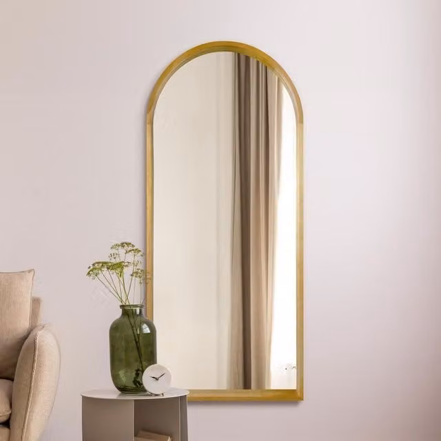 MirrorOutlet The Naturalis Solid Oak Framed Arched Leaner Wall Mirror, Brown and Gold, W: 85 cm, H: 190 cm