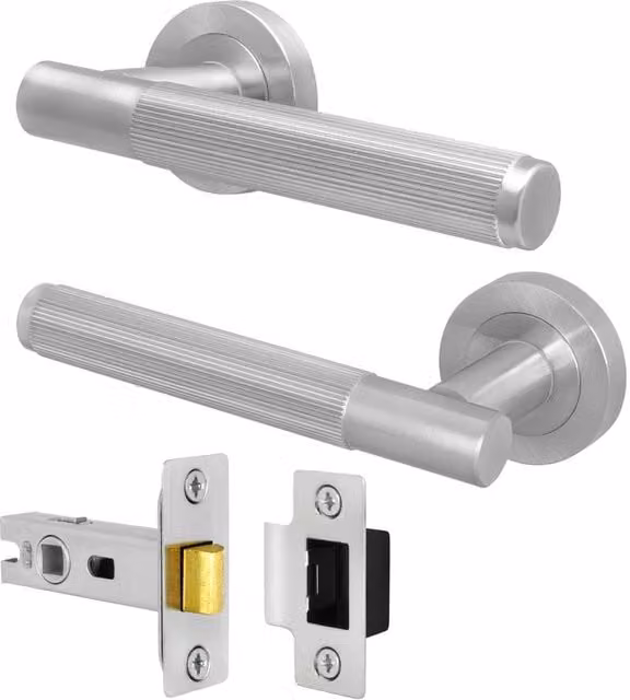 AFIT Satin Nickel Internal Door Handle and Latch Set in Brushed Silver Aluminium – 1