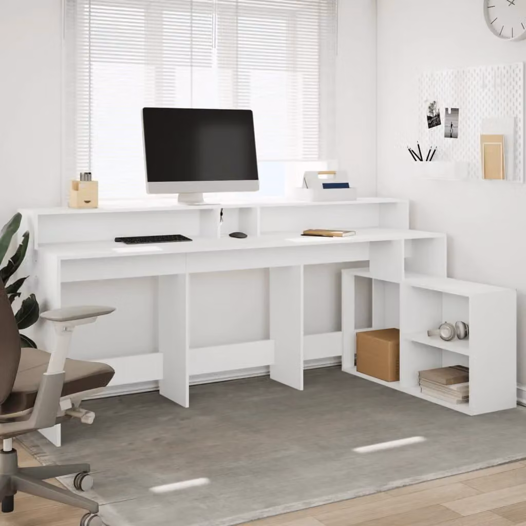 Berkfield Home White Gaming Desk with LED Lights, W/D/H: 200 x 104 x 91 cm – 2