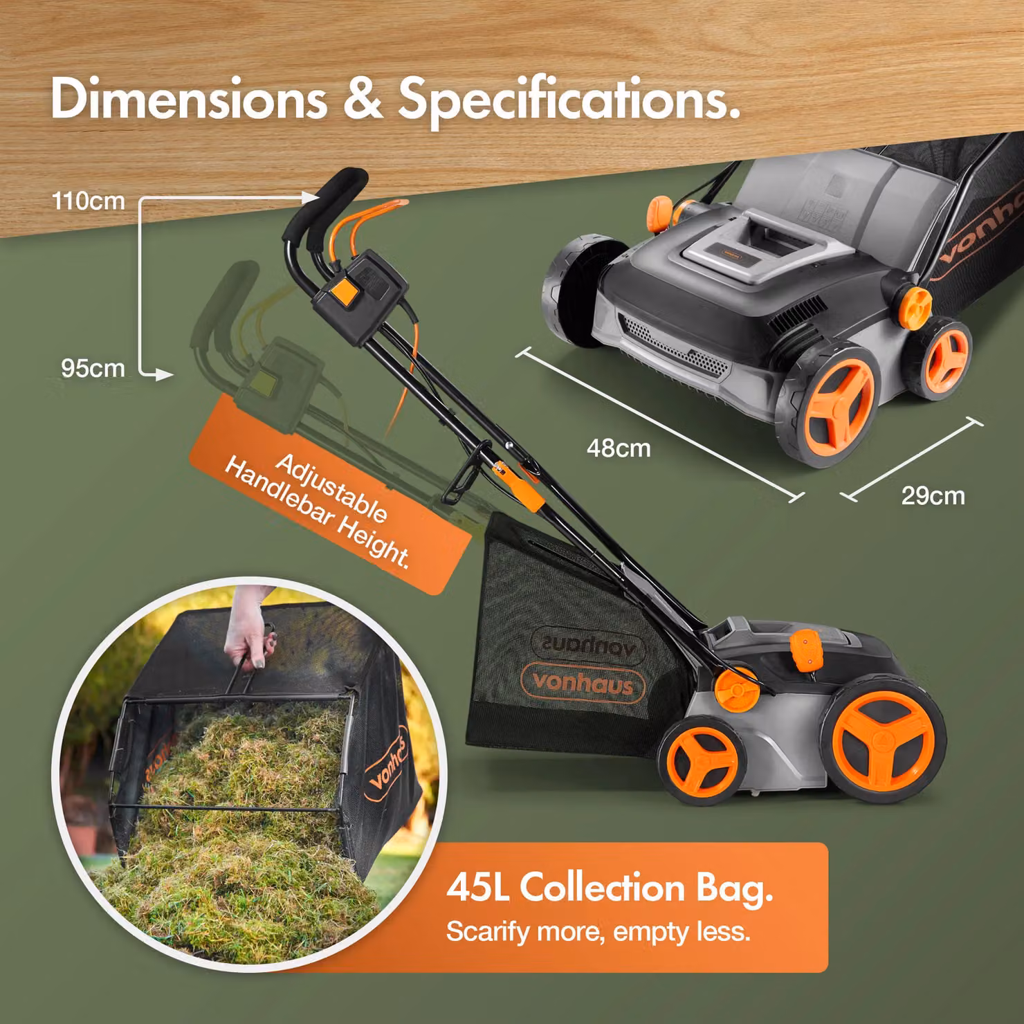 VonHaus 1600W Electric Combination Lawn Scarifier in Grey – 2