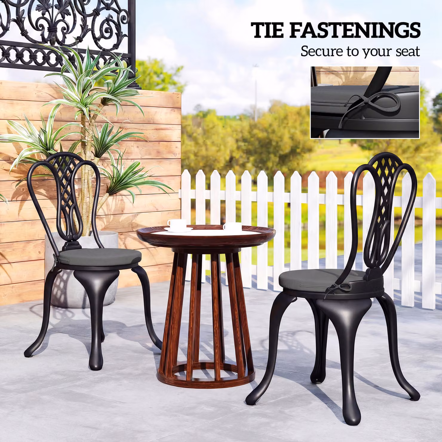 Outsunny Set of 4 Round Outdoor Bistro Chair Cushions in Dark Grey, W/D/H: 41 x 41 x 5 cm – 5