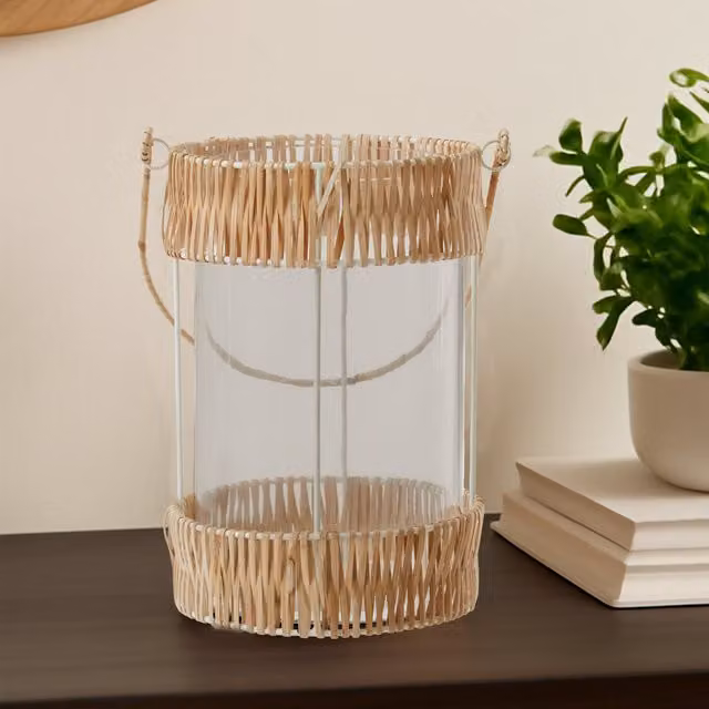 Orsina Natural Rattan Large Lantern in White and Transparent – 2