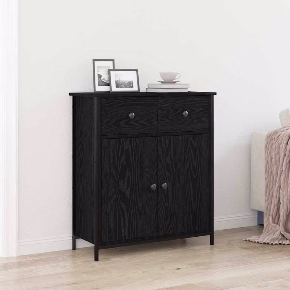 Berkfield Home Black Oak Sideboard in Engineered Wood and Steel, W/D/H: 70 x 30 x 80 cm – 2