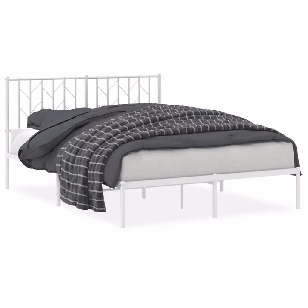 Berkfield Home Metal Bed Frame with Headboard, White, W/D/H: 140 x 190 cm – 2