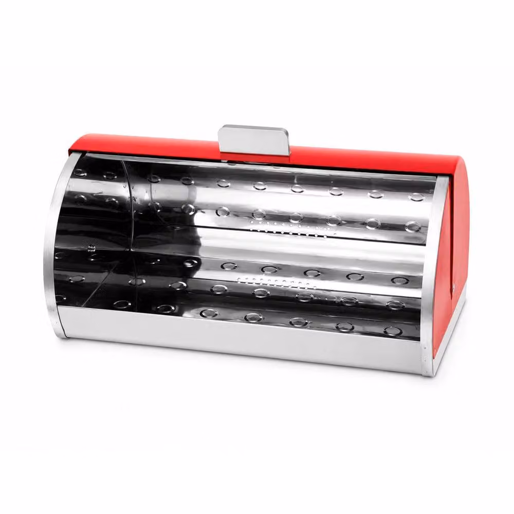 PAWNORA Red 4-Piece Metal Kitchen Bread Bin Set with Roll Front Design – 2