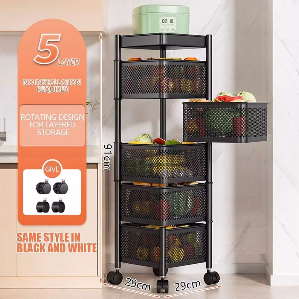 SPETLEK Mobile Black Metal Vegetable Shelf Rack for Kitchen Utility – 4