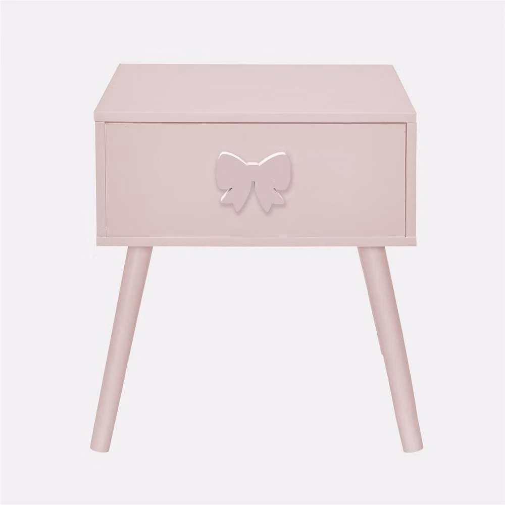 OHS Kids Bow Bedside Table with 1 Drawer Storage Unit in Light Pink – 2