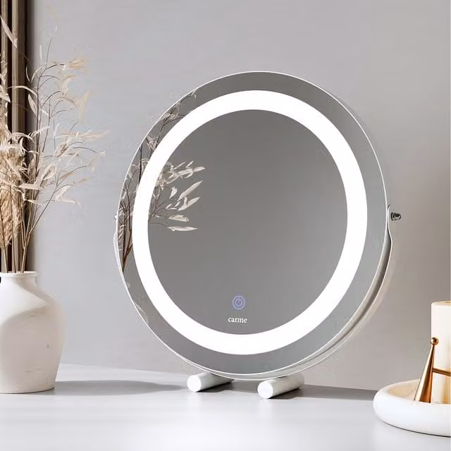 CARME Ada White Mini Tabletop LED Light Mirror with Touch Sensor and Dimmable Function