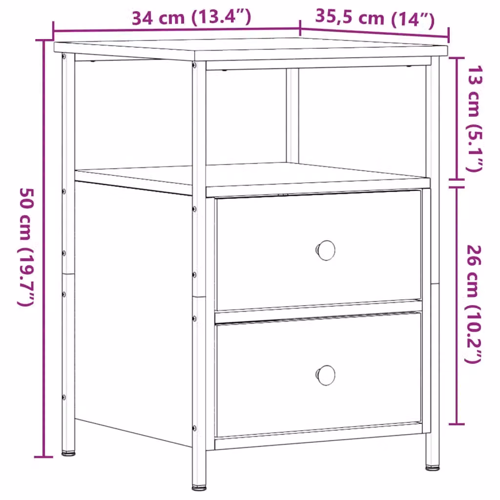 Berkfield Home Set of 2 Bedside Cabinets in Old Wood Brown, W/D/H: 34 x 35.5 x 50 cm – 5