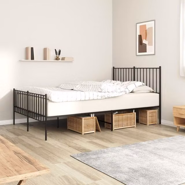Berkfield Home Metal Bed Frame with Headboard and Footboard in Black, W/D/H: 120 x 190 cm Small Double