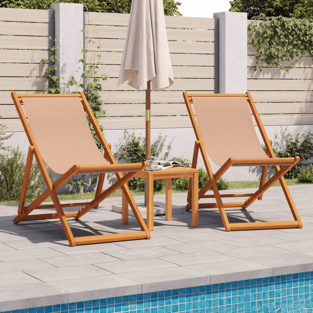Berkfield Home Set of 2 Folding Beach Chairs in Taupe Fabric and Solid Wood – 2