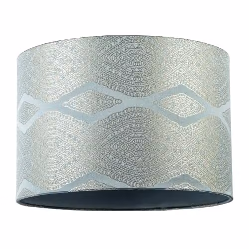 Happy Homewares Blue and Silver Geometric Cylinder Fabric Lamp Shade, Diameter: 30 cm – 1