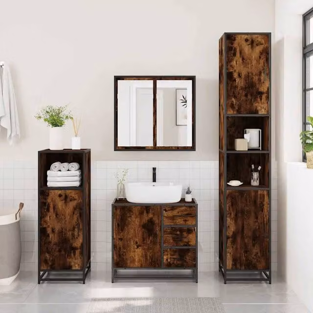 Berkfield Home Elegant Bathroom Sink Cabinet in Smoked Oak Brown, W/D/H: 65 x 33 x 60 cm