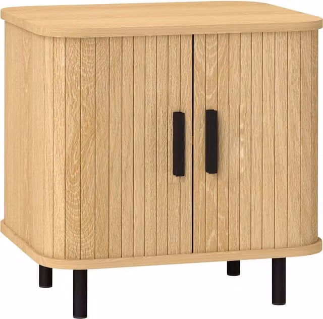 HOMCOM Nordic Bedside Table with Roller Shutter Sliding Doors and Metal Legs in Oak Tone Brown