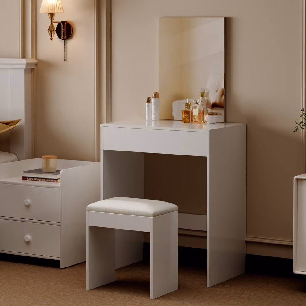 MCC Direct Tampa Dressing Table and Stool with Large Mirror and Drawer in White – 4