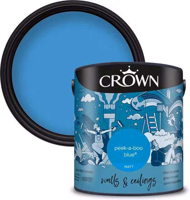 Crown Matt Emulsion Water Based Paint in Peek-a-boo Blue, 2.5l
