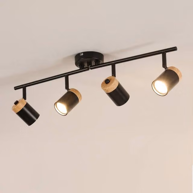 Pheashine Black and Wood 4-Light Adjustable Ceiling Spotlight with GU10 Base