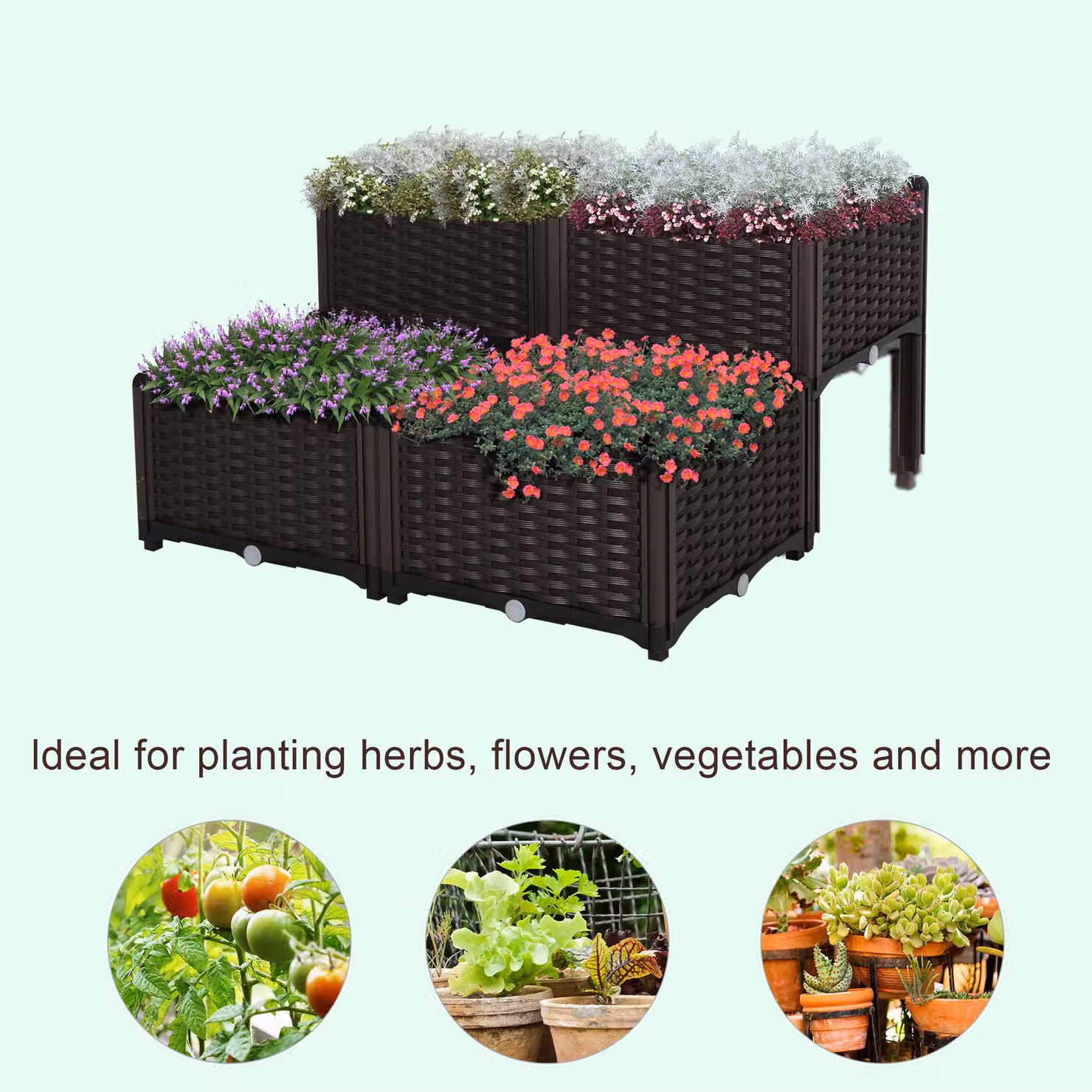 Outsunny Set of 4 Brown Raised Garden Bed Elevated Patio Planter Boxes for Vegetables and Flowers – 4