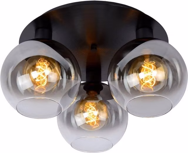 Lucide Marius Retro Flush Ceiling Light in Black with Transparent Glass Sphere, Diameter: 50 cm