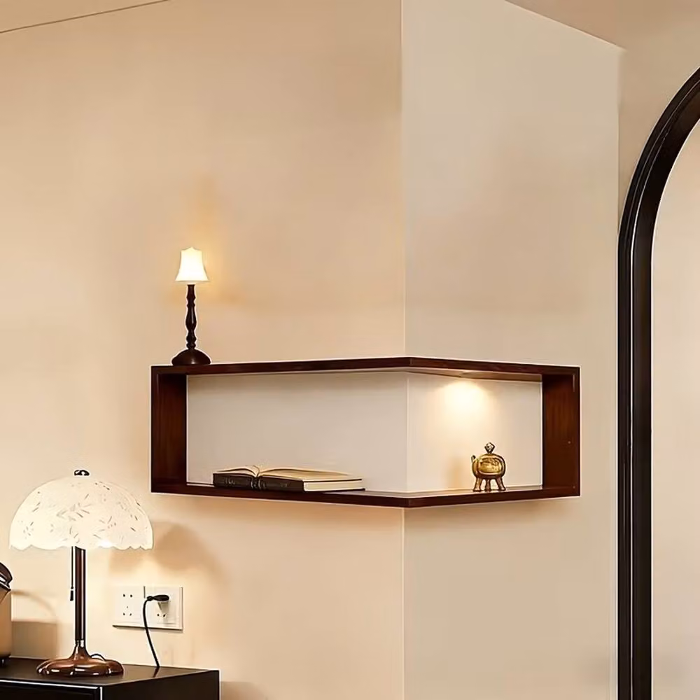 Ventryn 3 Piece Brown Wood Corner Shelves Wall Mounted Storage Display – 4