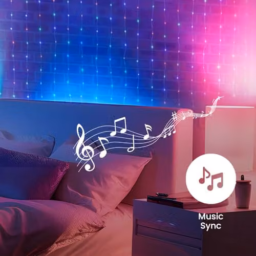 ValueLights RGBIC Smart Neon Curtain LED Lights, Multicolour, W/H: 2.0 x 2.0 m – 2