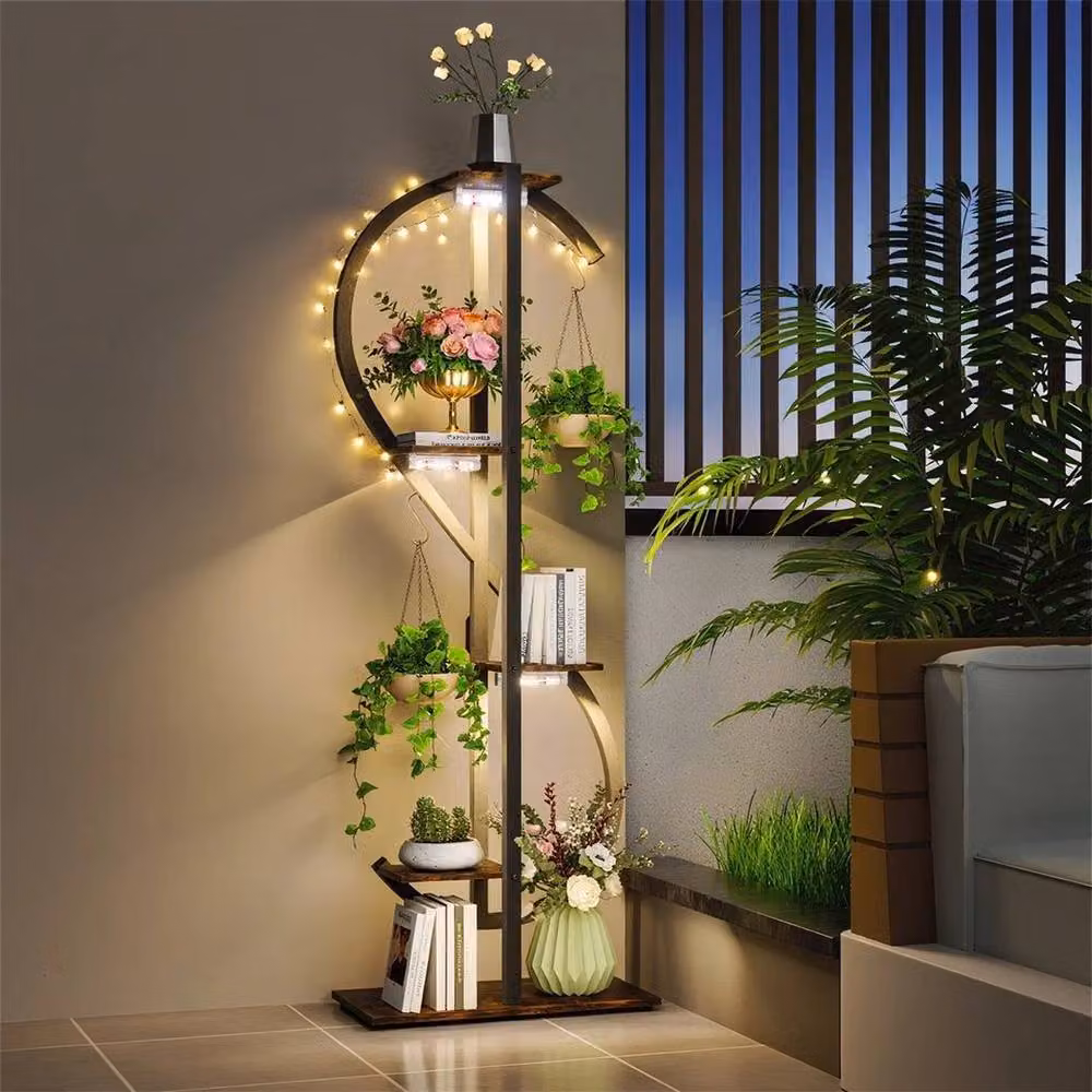 EONLION Metal Indoor Plant Stand with Grow Lights in Brown – 3