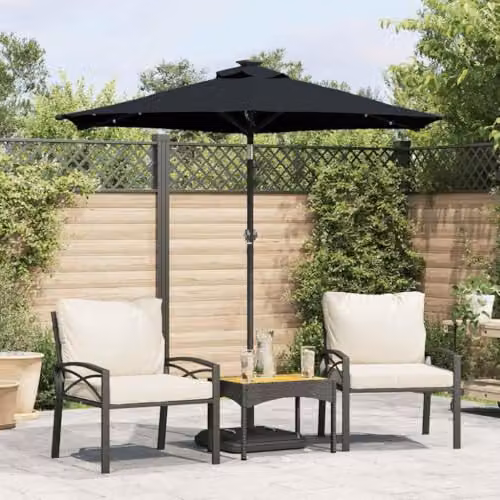 vidaXL Garden Parasol with LEDs, Steel Pole and Polyester Canopy, Black, W/D/H: 225 x 225 x 212 cm – 2