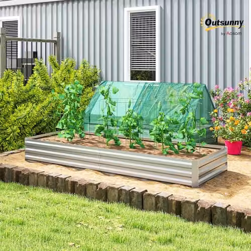 Outsunny Galvanised Steel Raised Garden Bed Metal Planter Box, Silver, W: 241 cm, D: 90.5 cm – 2
