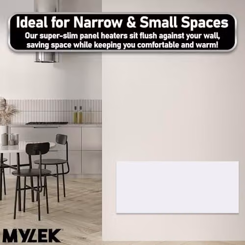MYLEK 2kW White Slimline Wall Mounted Aluminium Convector Panel Heater, W: 100 cm, H: 42.5 cm – 5