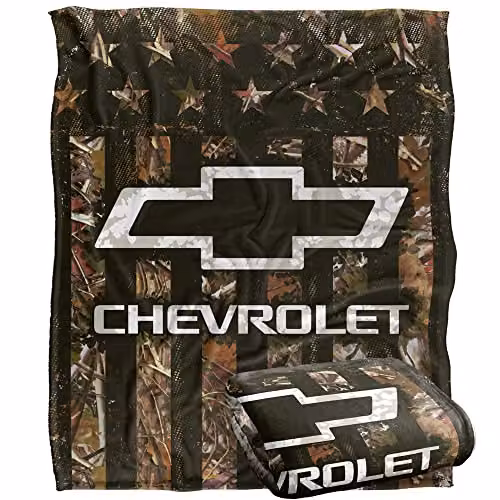 LOGOVISION Chevrolet Chevy Camo Logo Super Soft Microfibre Fleece Throw Blanket, White, W: 152 cm, D: 127 cm