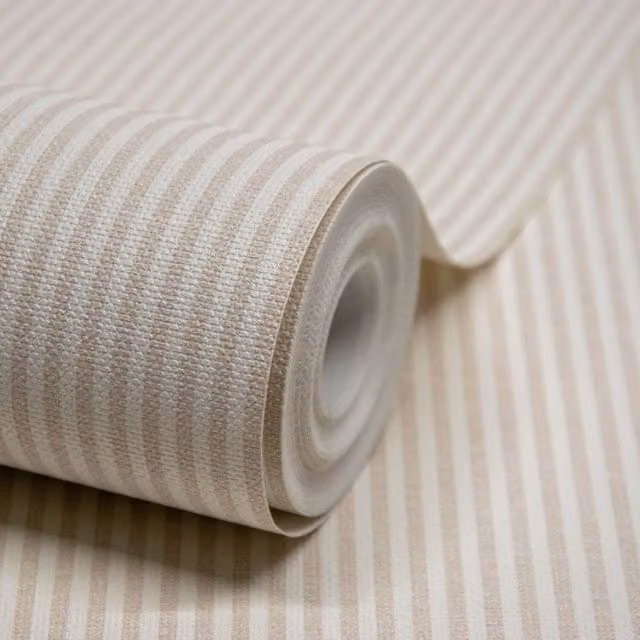 Grandeco Beige Pinstripe Striped Textured Nursery Wallpaper